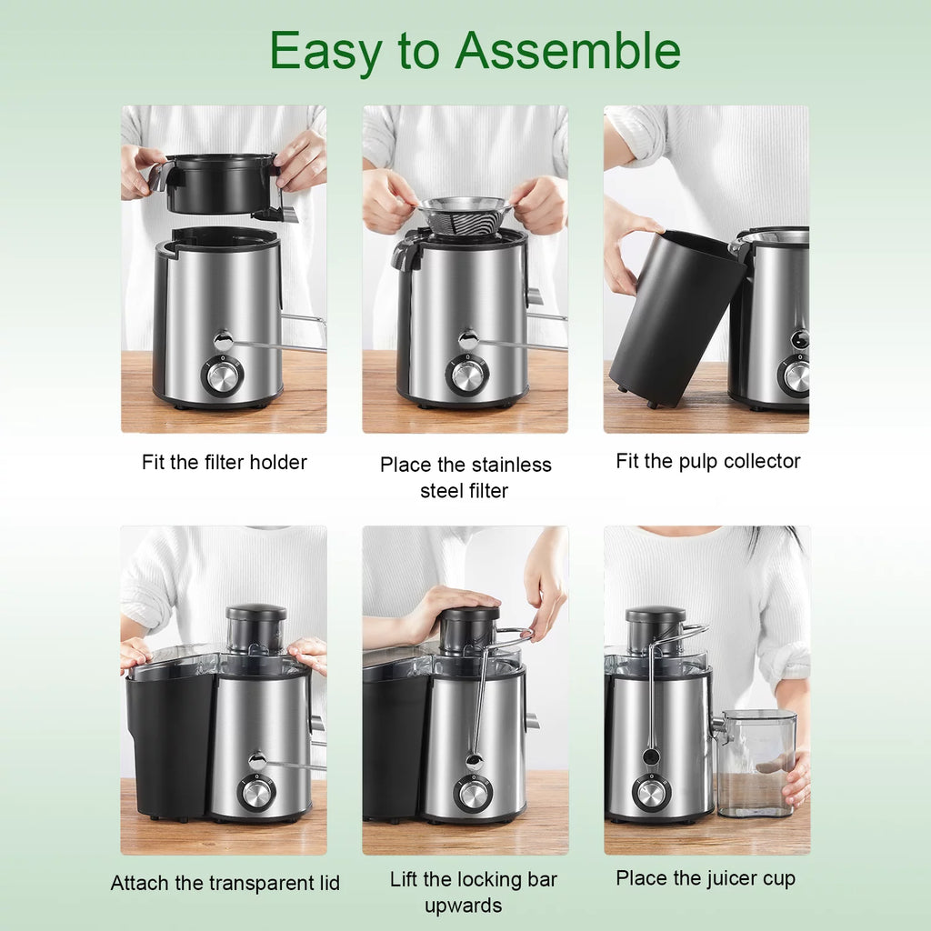 Stainless Steel Compact Centrifugal Juicer with 3'' Wide Mouth K489