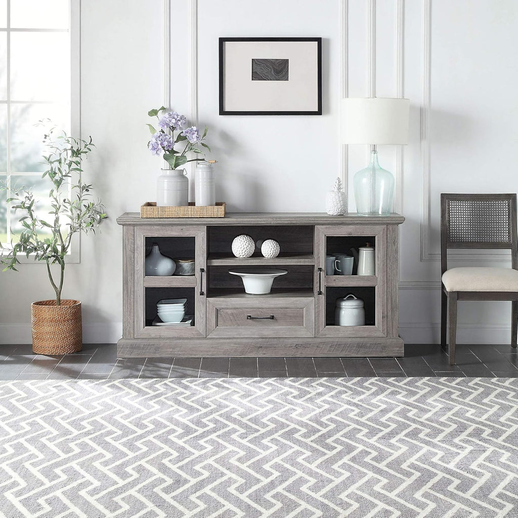 62 Inch TV Stand with Glass Cabinet Doors and Adjustable Shelves G608693