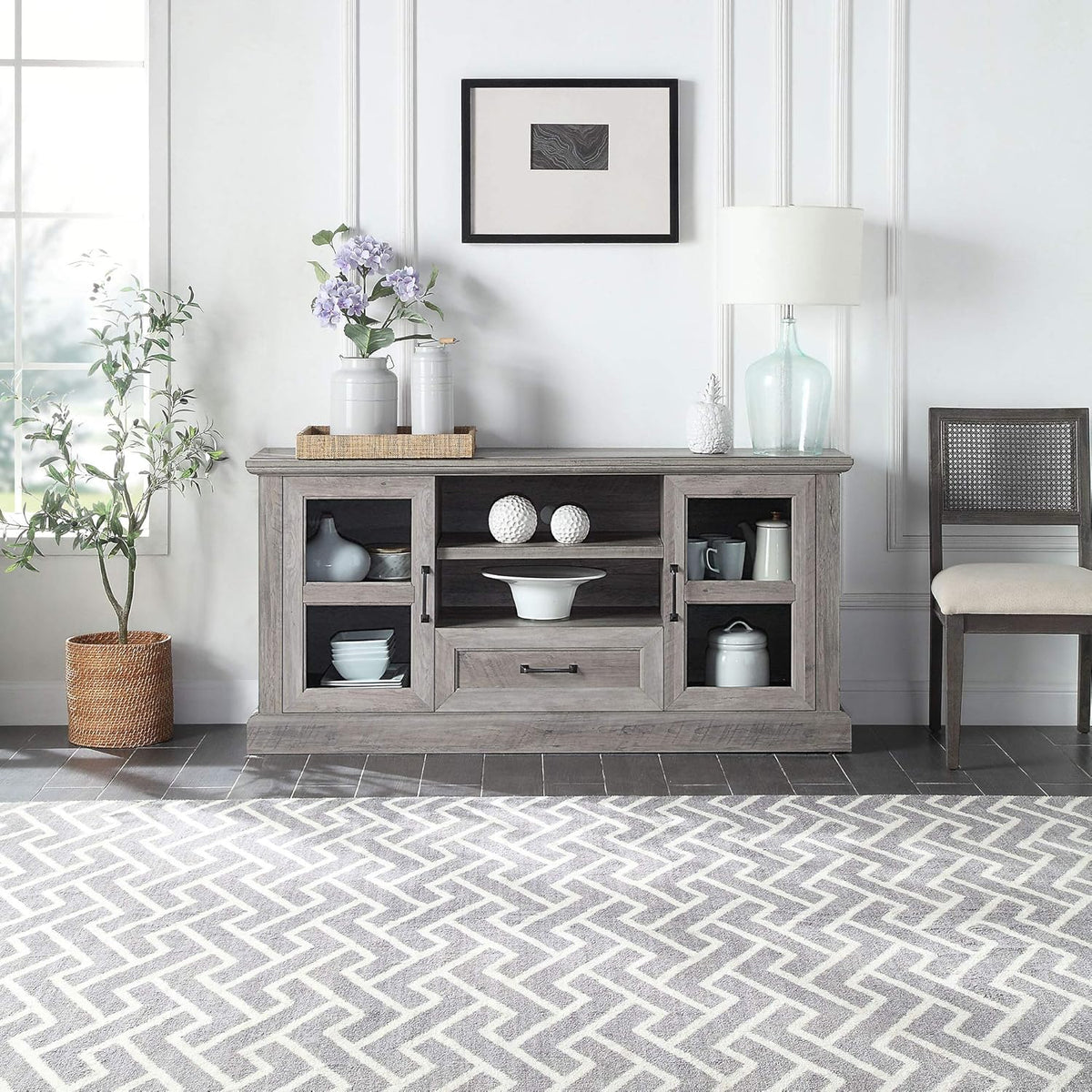 62 Inch TV Stand with Glass Cabinet Doors and Adjustable Shelves G608693