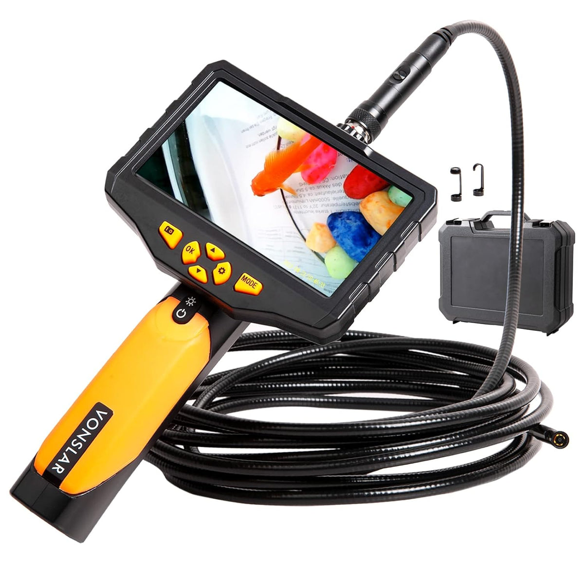 Triple-Lens Borescope Inspection Camera with Light, 1080P HD 7.9mm IP67 Waterproof, 16.4Ft Cable, 5 IPS Screen J832456