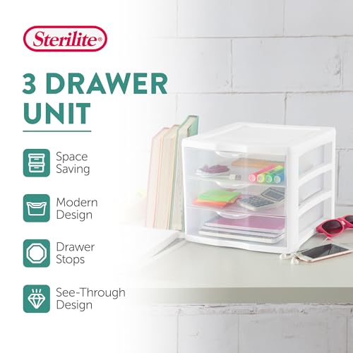 4-Pack 3 Drawer Plastic Desktop Organizer with Clear Drawers, White Frame F422