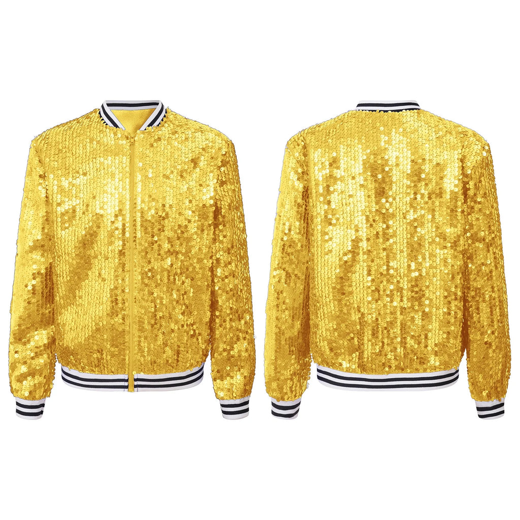 Gold 14 Girls Sparkle Bomber Flight Jacket W531