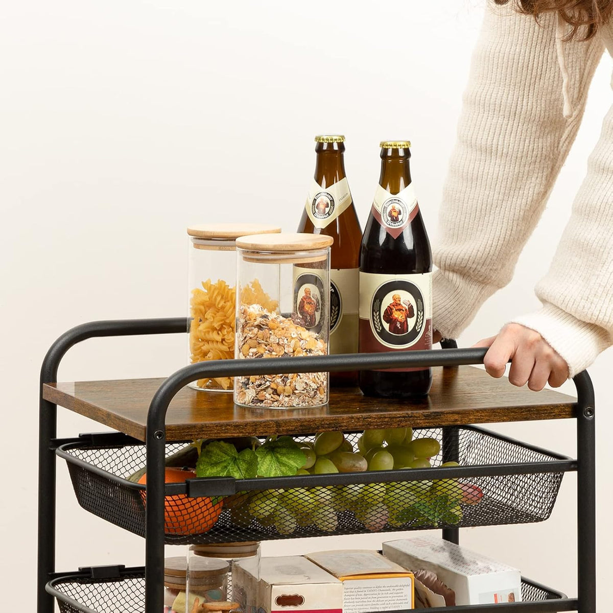 5 Tier Rolling Cart with Mesh Drawers and Wheels L822