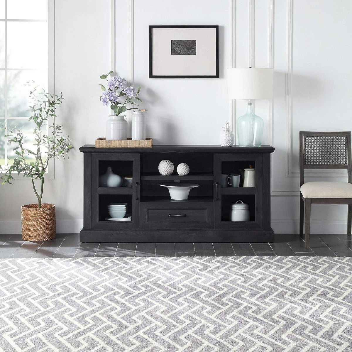 62 Inch TV Stand with Glass Cabinet Doors and Adjustable Shelves G608693