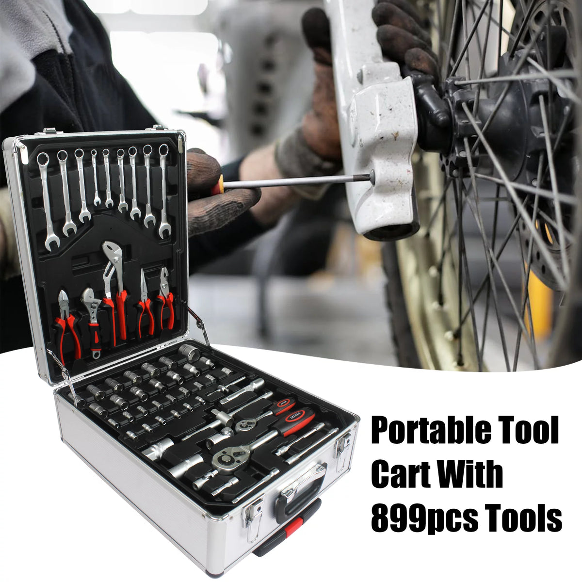 899PCS White Hand Tool Set with Rolling Tool Box M83750