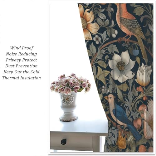 Vintage Floral Blackout Rod Pocket Thermal Insulated Curtains G78319