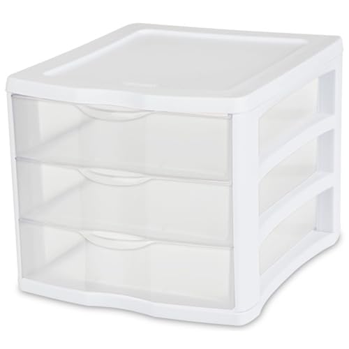 4-Pack 3 Drawer Plastic Desktop Organizer with Clear Drawers, White Frame F422