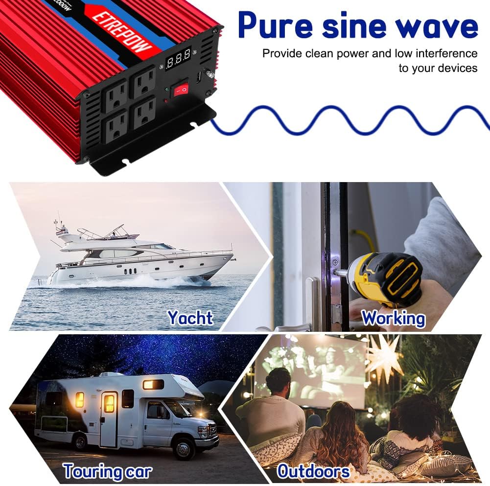 2000 Watt Pure Sine Wave Power Inverter 12V DC to 110V AC G912829