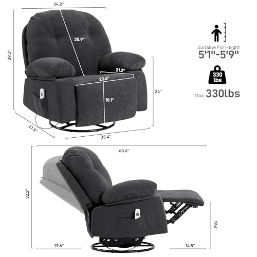 Oversized Manual Swivel Rocker Recliner Chair with Heat and USB R13008