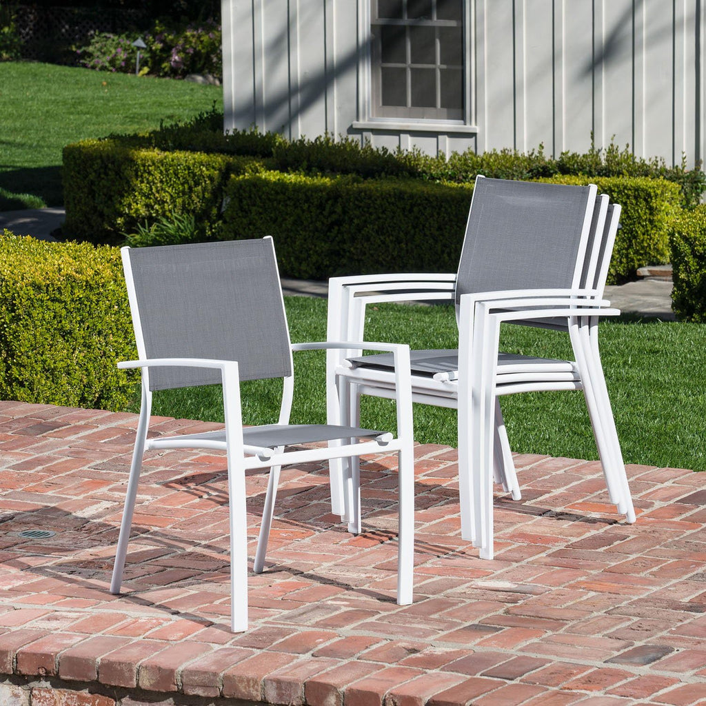 7-Piece Gray White Sling Chairs and Dining Table Outdoor Furniture R16051
