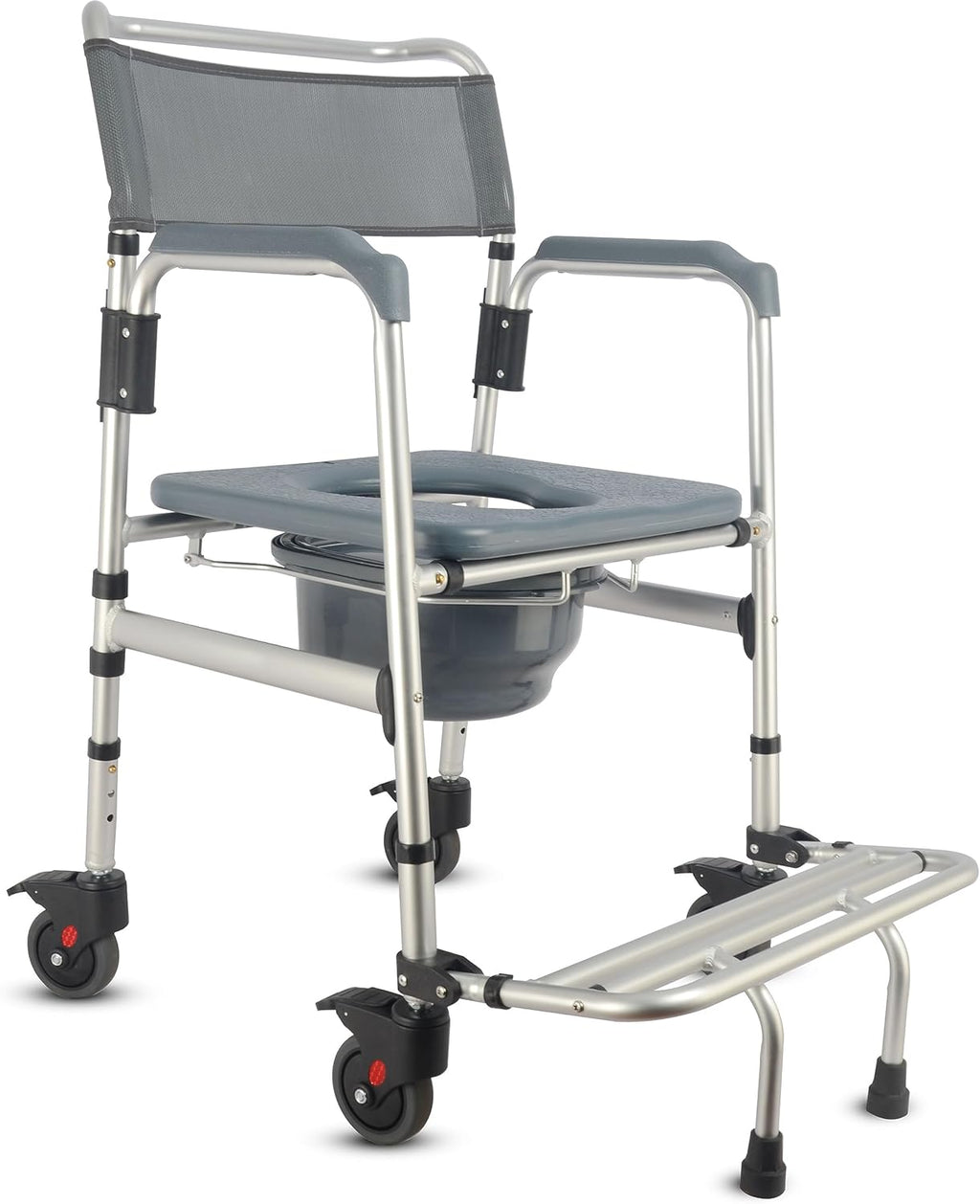 3-in-1 Aluminum Bedside Commode Toilet Shower Chair with Swivel Wheels T9413