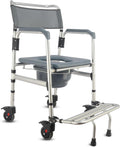 3-in-1 Aluminum Bedside Commode Toilet Shower Chair with Swivel Wheels T9413