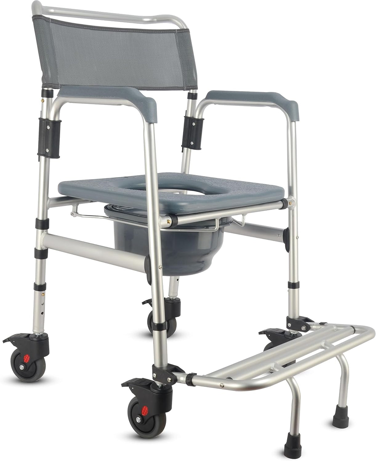3-in-1 Aluminum Bedside Commode Toilet Shower Chair with Swivel Wheels T9413