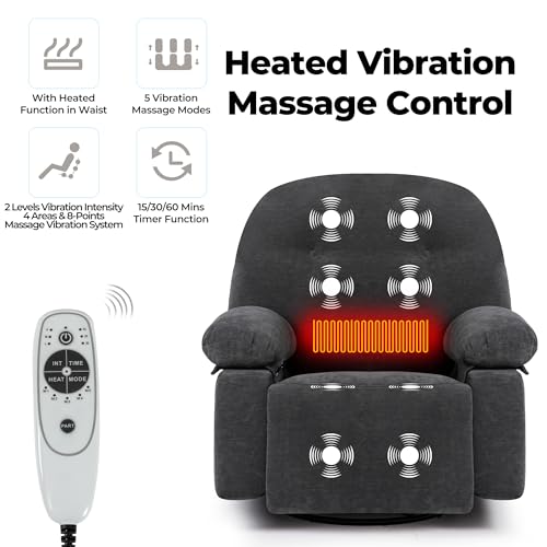 Oversized Manual Swivel Rocker Recliner Chair with Heat and USB R13008