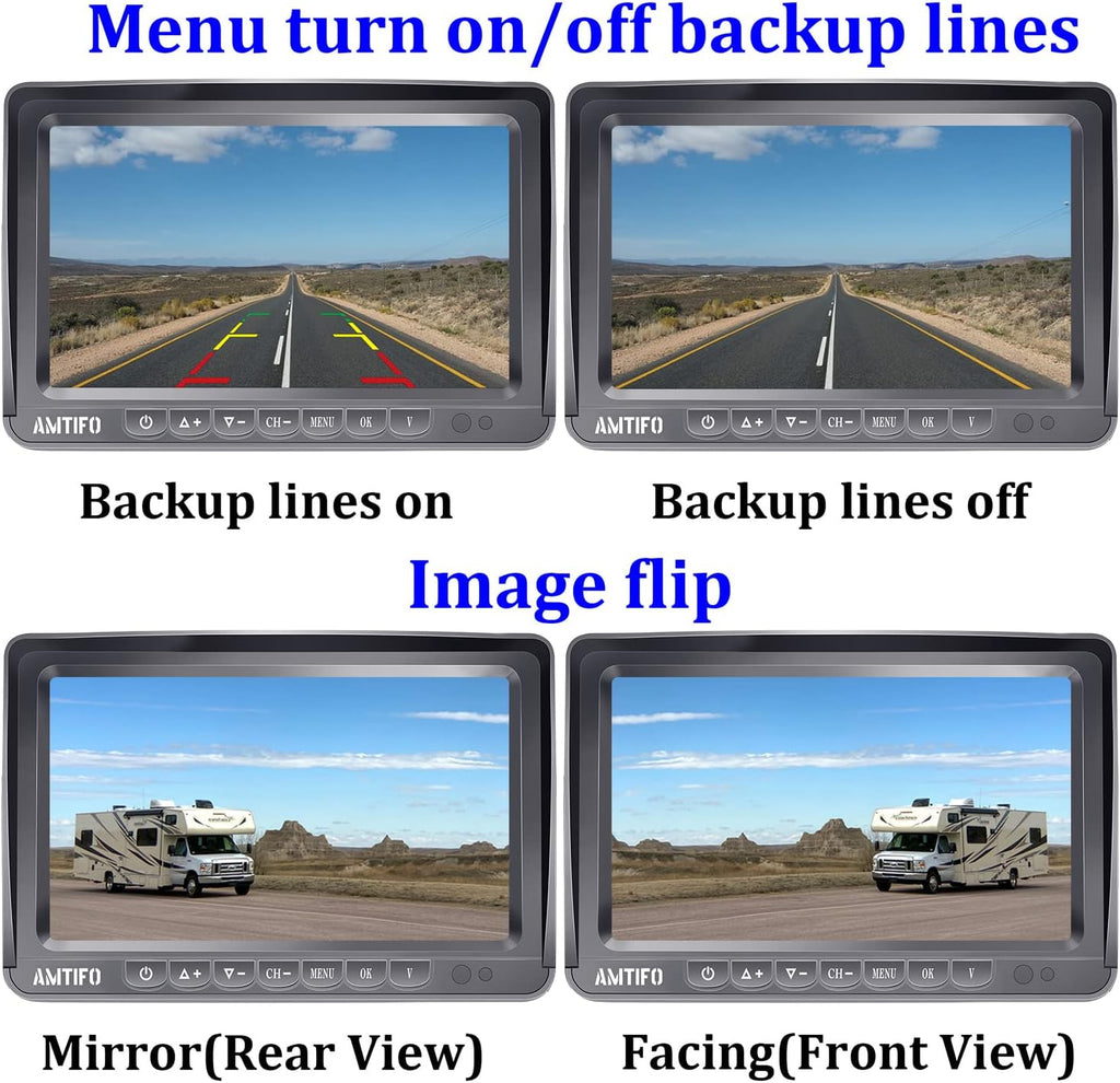 Wireless HD 1080P 7'' Split Screen DVR Backup Camera 4 Channel Infrared Night Vision L9681