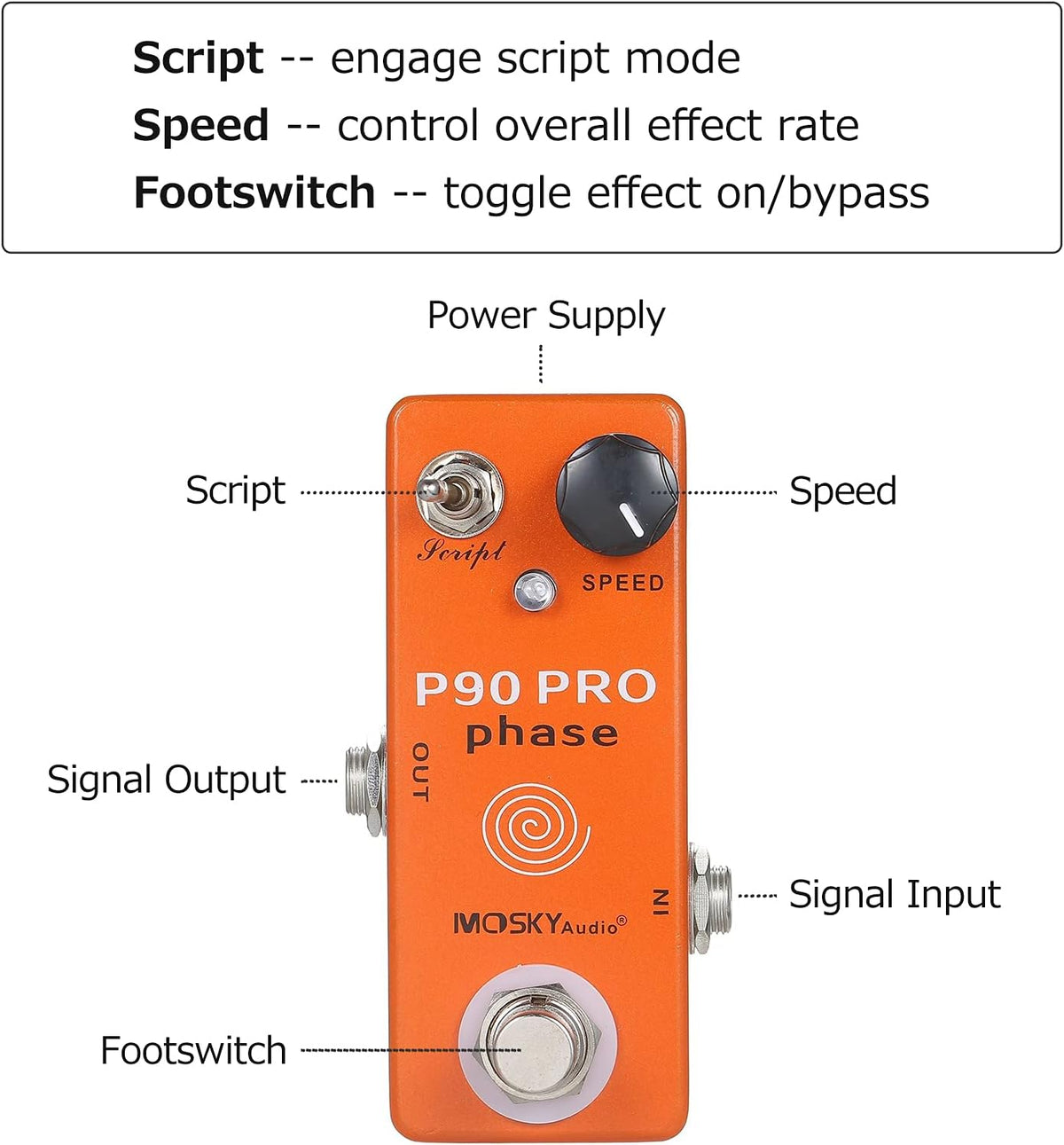 Mini Vintage Phaser Guitar Effect Pedal W772