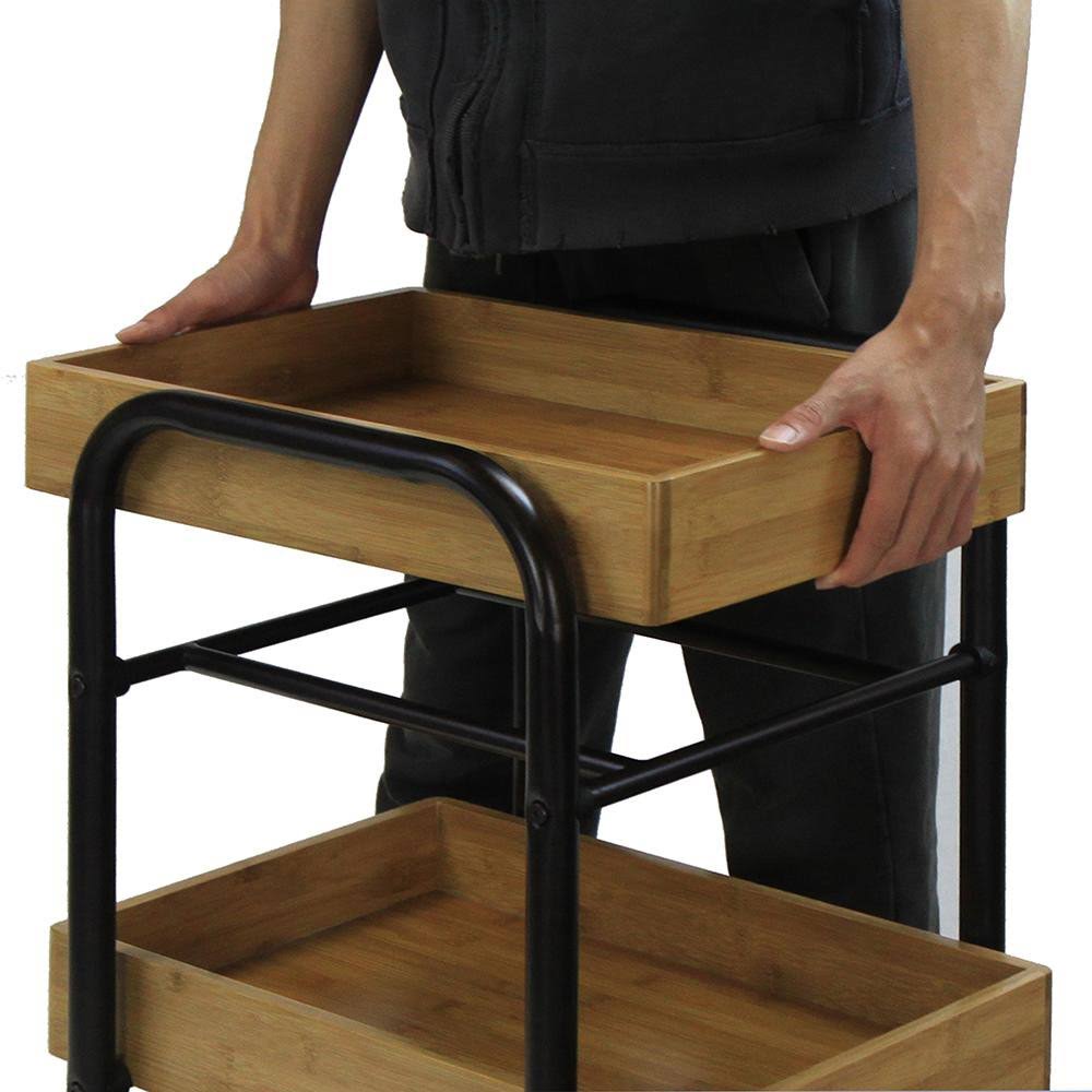 Portable Storage Cart with 3 Removable Bamboo Trays E8426