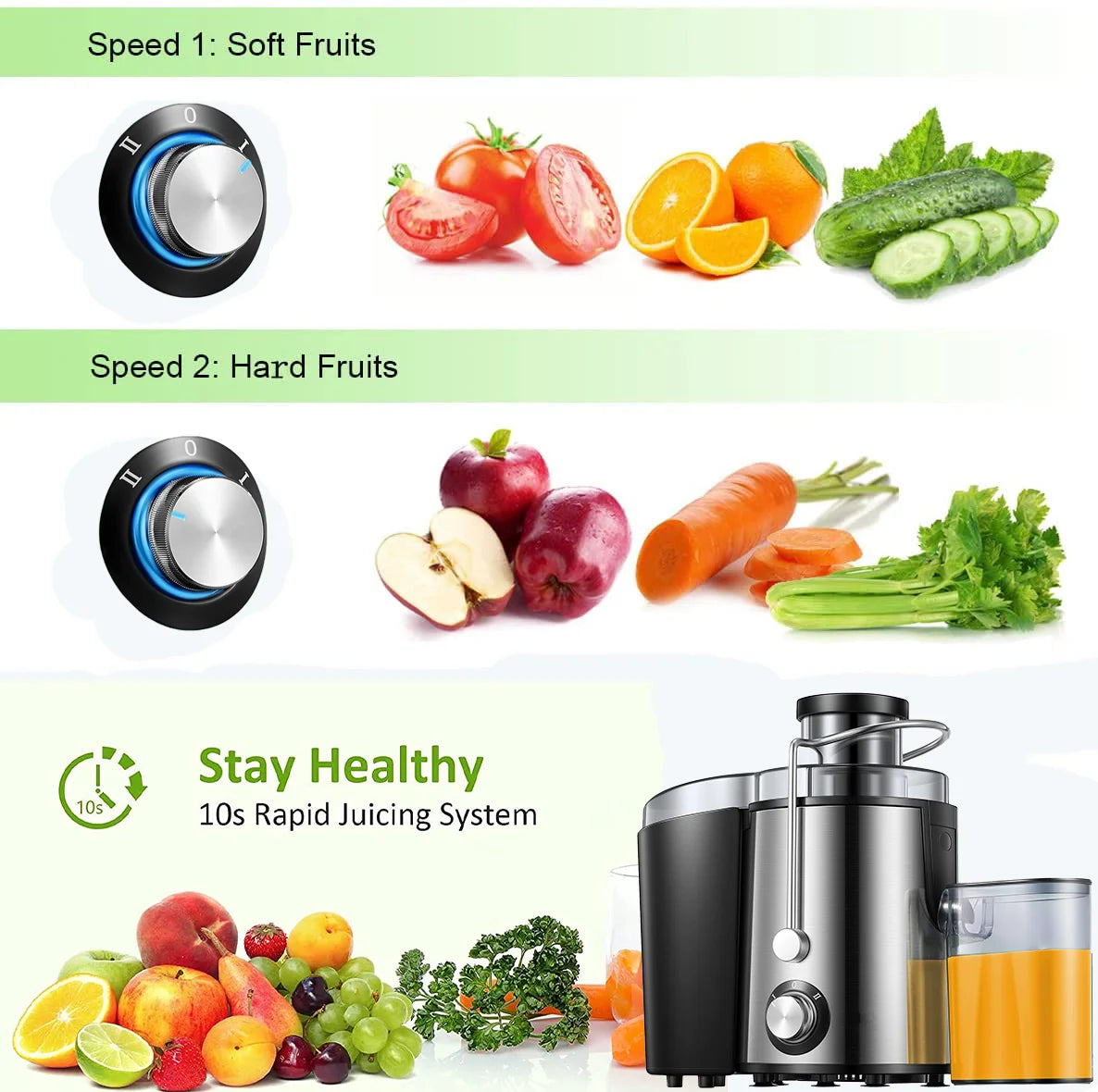 Stainless Steel Compact Centrifugal Juicer with 3'' Wide Mouth K489