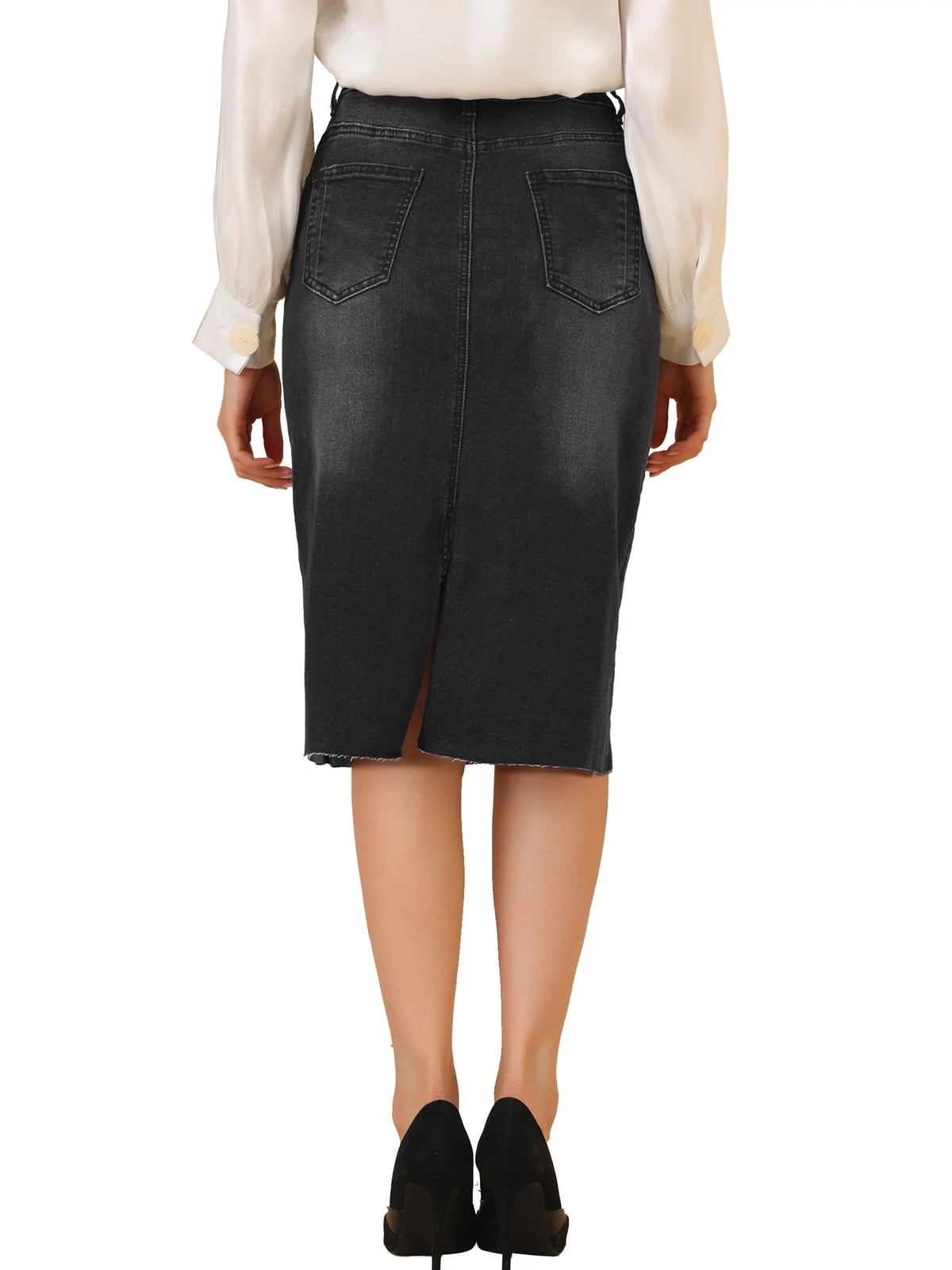 Black Denim Midi Skirt I415952
