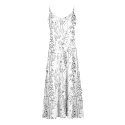Women Summer Sleeveless Printed Beach Dress Casual V-Neck Long Flowy Boho Dress V5344