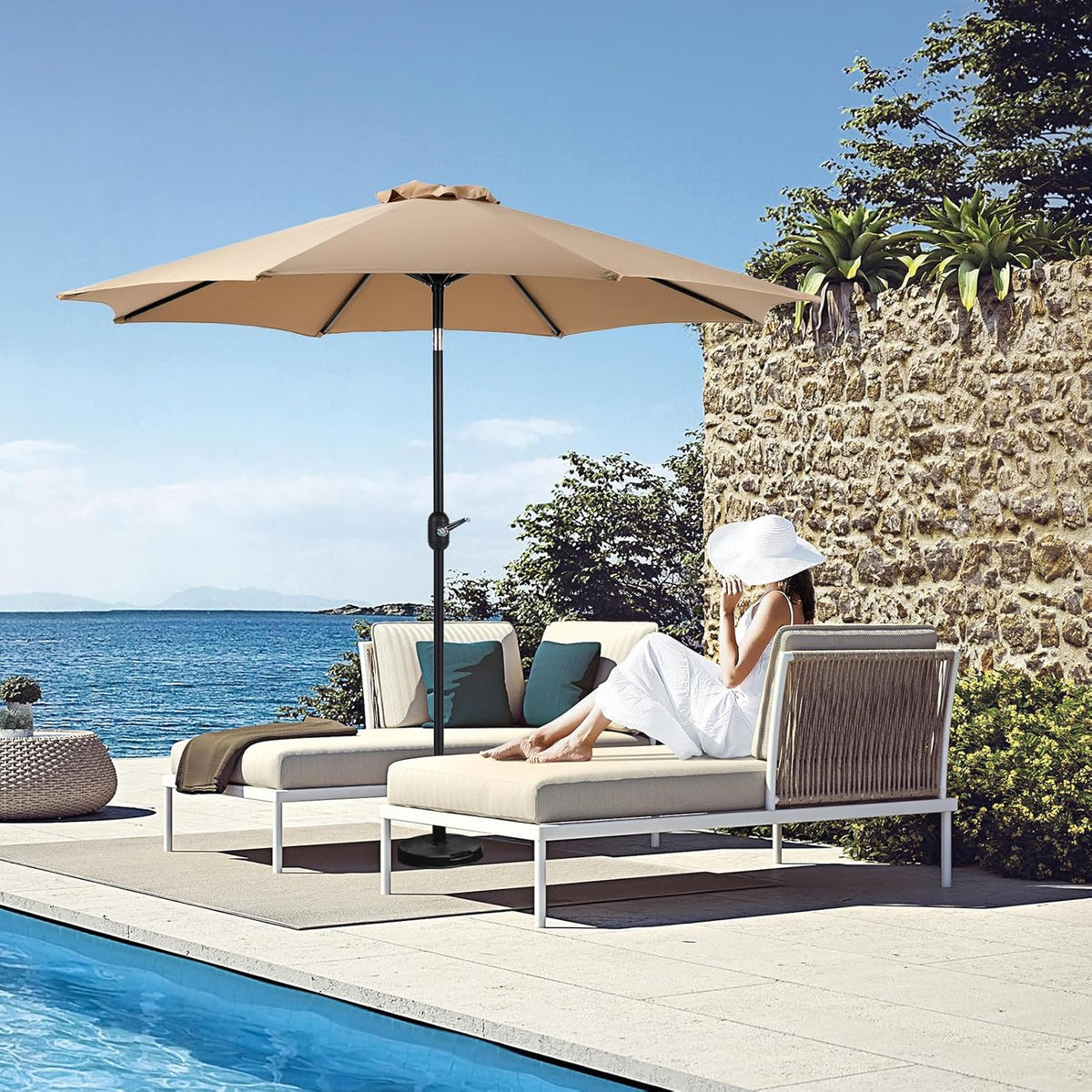 Tan 9' Outdoor Patio Umbrella with 8 Ribs W134944