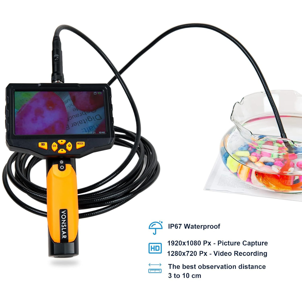 Triple-Lens Borescope Inspection Camera with Light, 1080P HD 7.9mm IP67 Waterproof, 16.4Ft Cable, 5 IPS Screen J832456