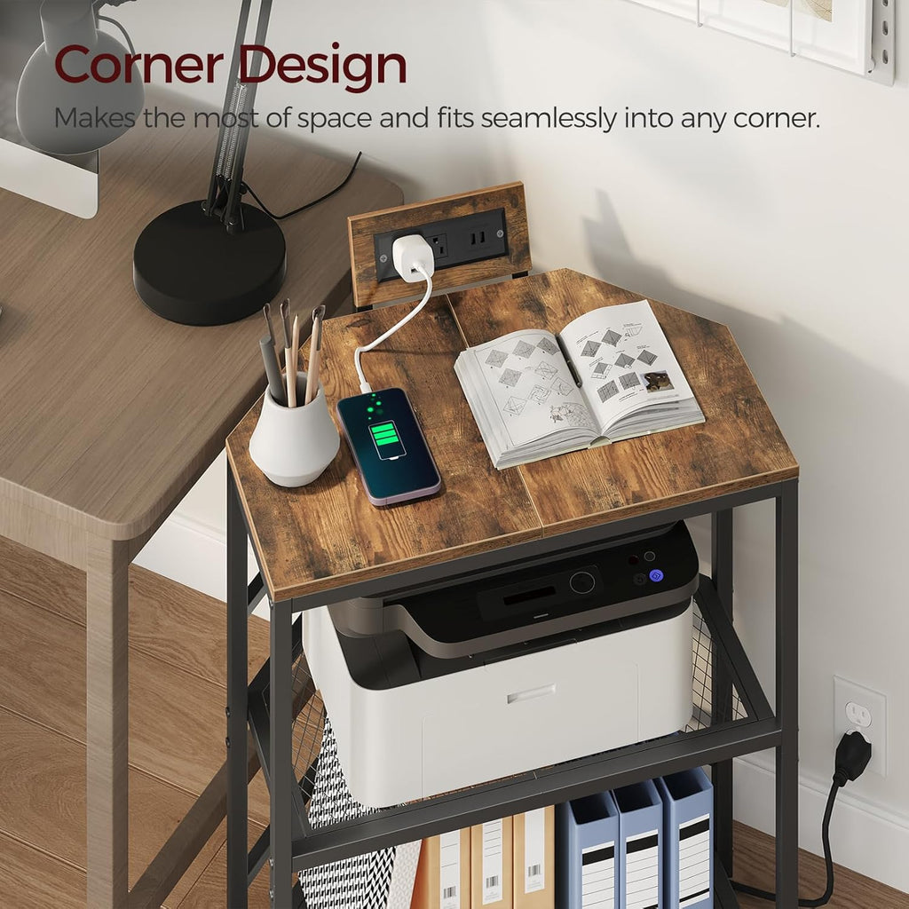 Rustic Brown 3-Tier Metal Frame Printer Stand with Storage Shelf M430
