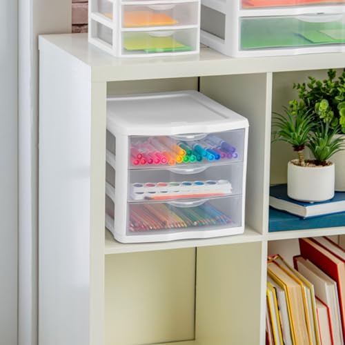 4-Pack 3 Drawer Plastic Desktop Organizer with Clear Drawers, White Frame F422