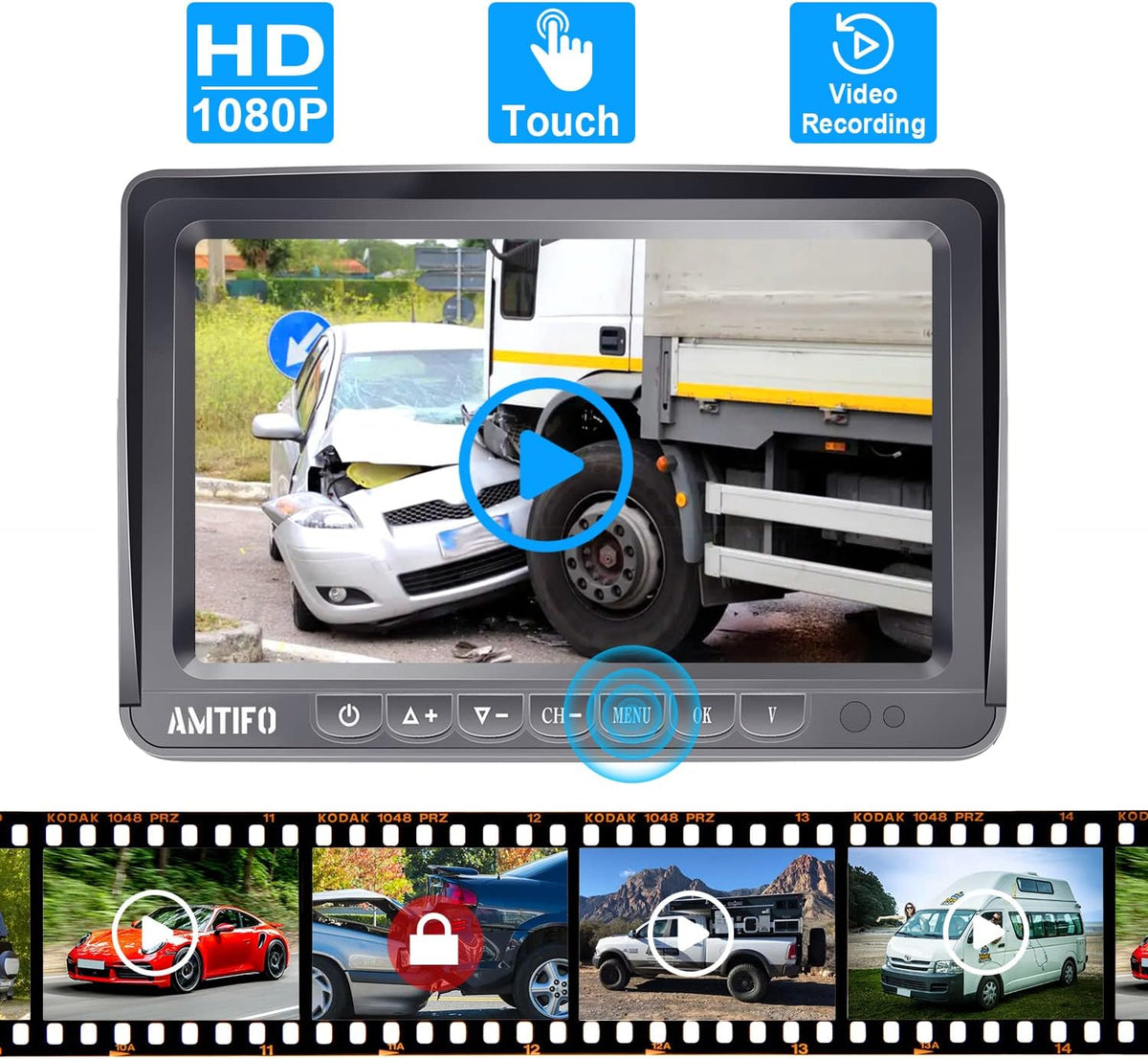 Wireless HD 1080P 7'' Split Screen DVR Backup Camera 4 Channel Infrared Night Vision L9681