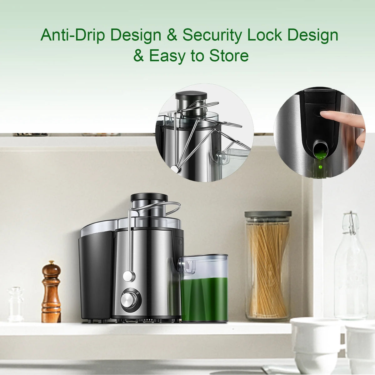 Stainless Steel Compact Centrifugal Juicer with 3'' Wide Mouth K489