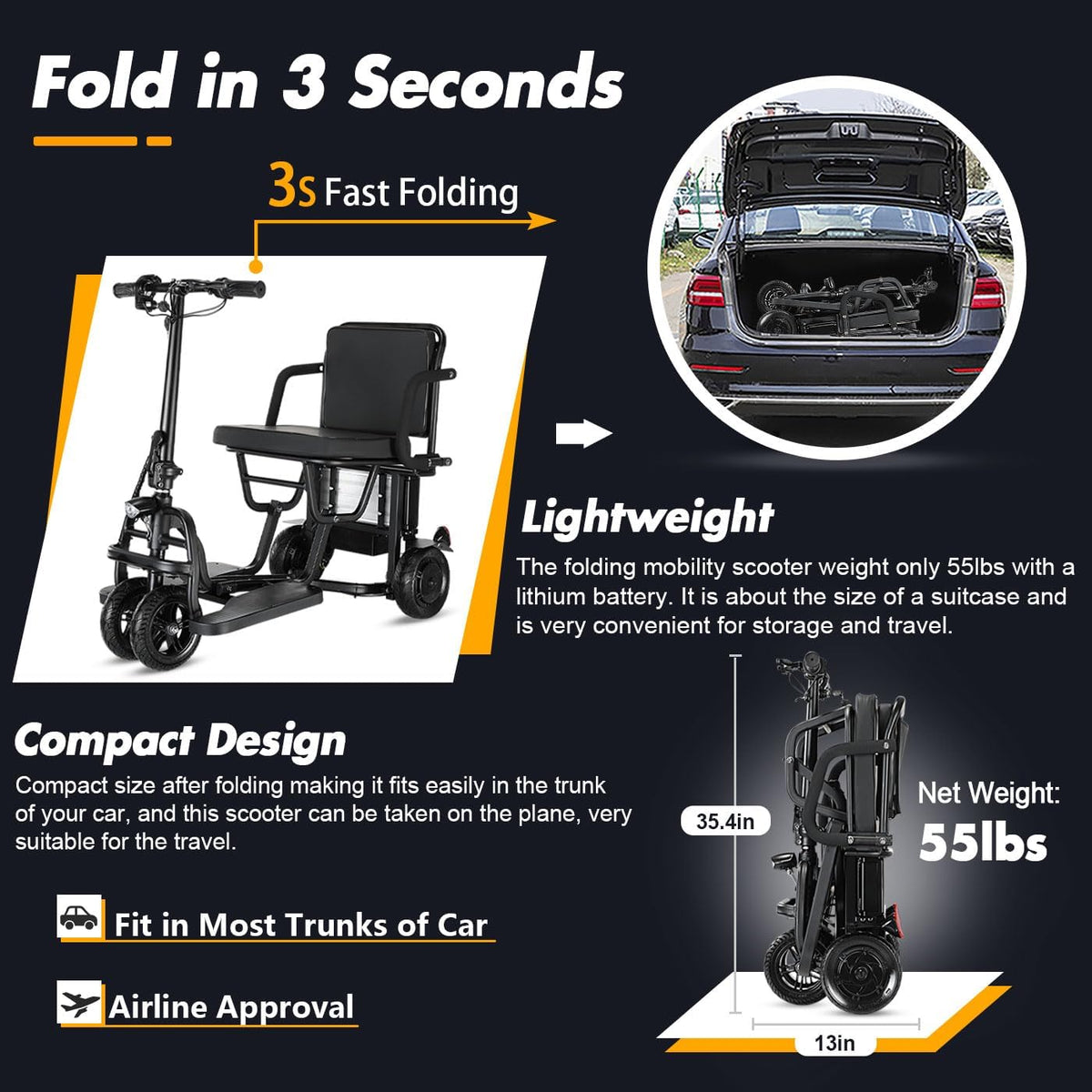 Ultra Lightweight Folding Electric Scooter with Seat N137