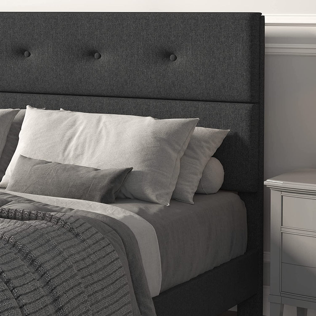 Queen Size Upholstered Platform Bed Frame with Storage Bench, Dark Grey J473386