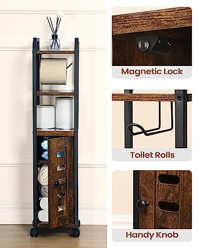 Black Bathroom Storage Cabinet with 4 Wheels and Adjustable Shelf E95059