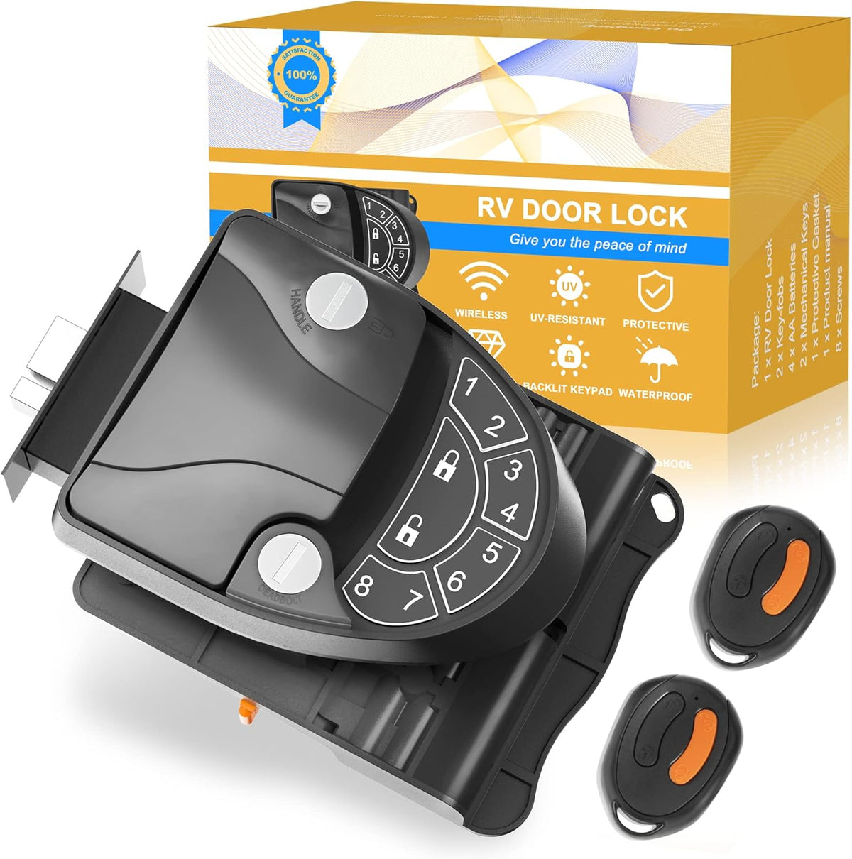 Keyless Entry Black Zinc Alloy RV Door Lock with Keypad and Remote N4073