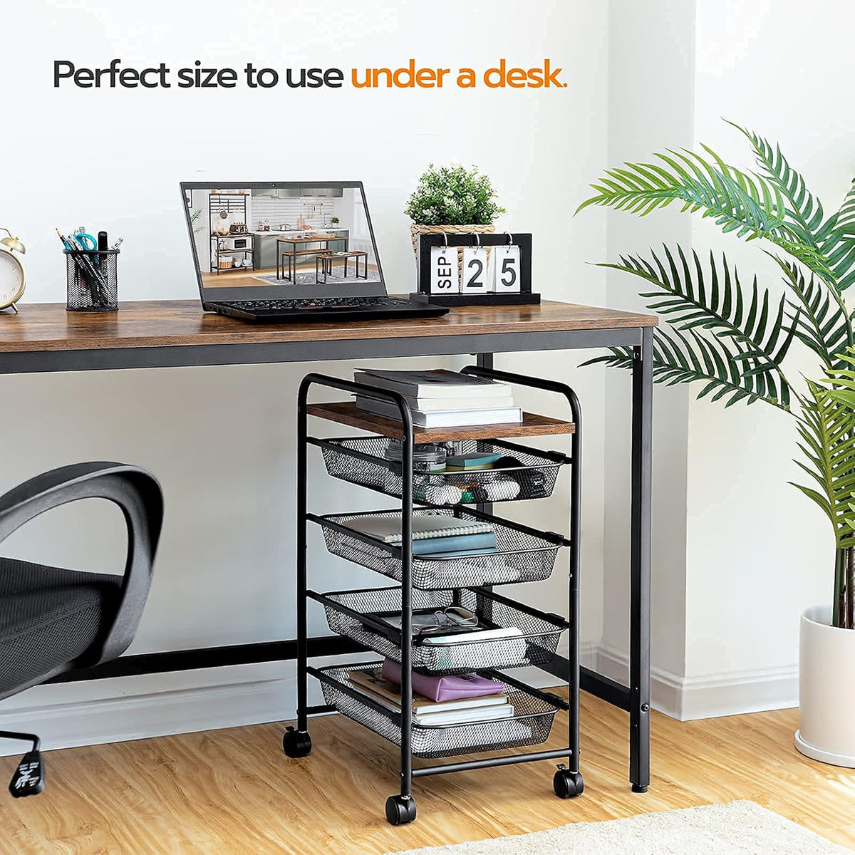 5 Tier Rolling Cart with Mesh Drawers and Wheels L822