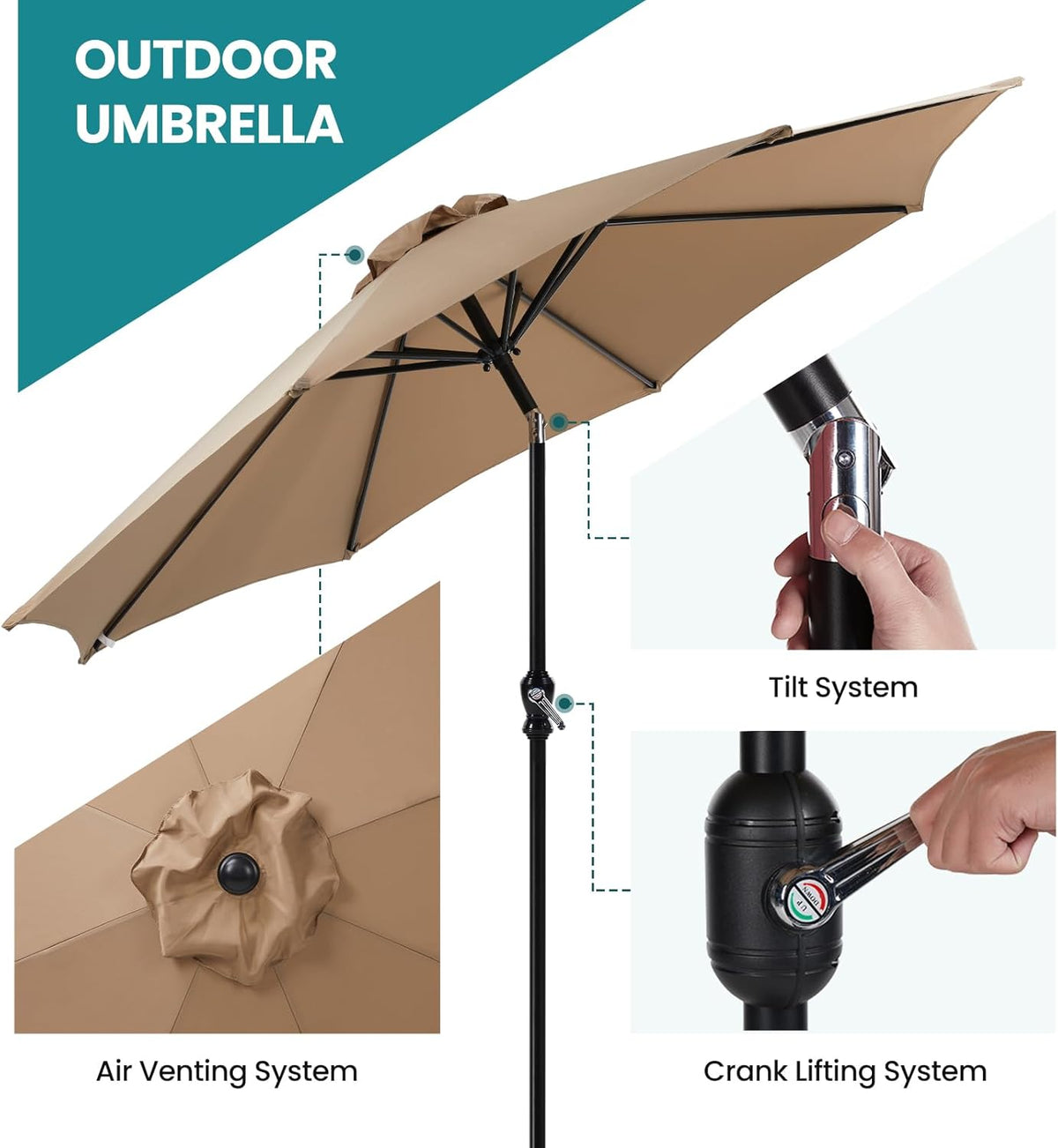Tan 9' Outdoor Patio Umbrella with 8 Ribs W134944