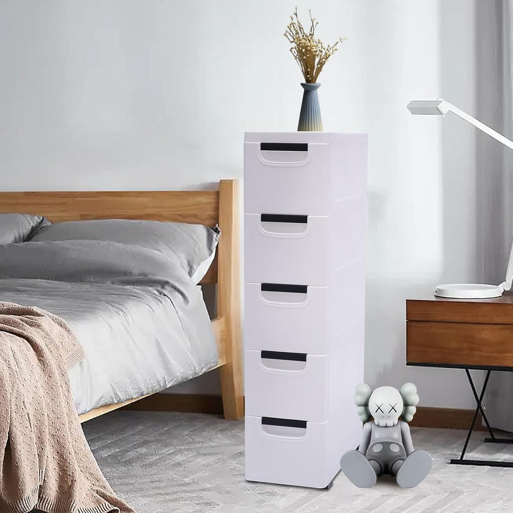 White 5 Tier Plastic Storage Tower with Wheels G355