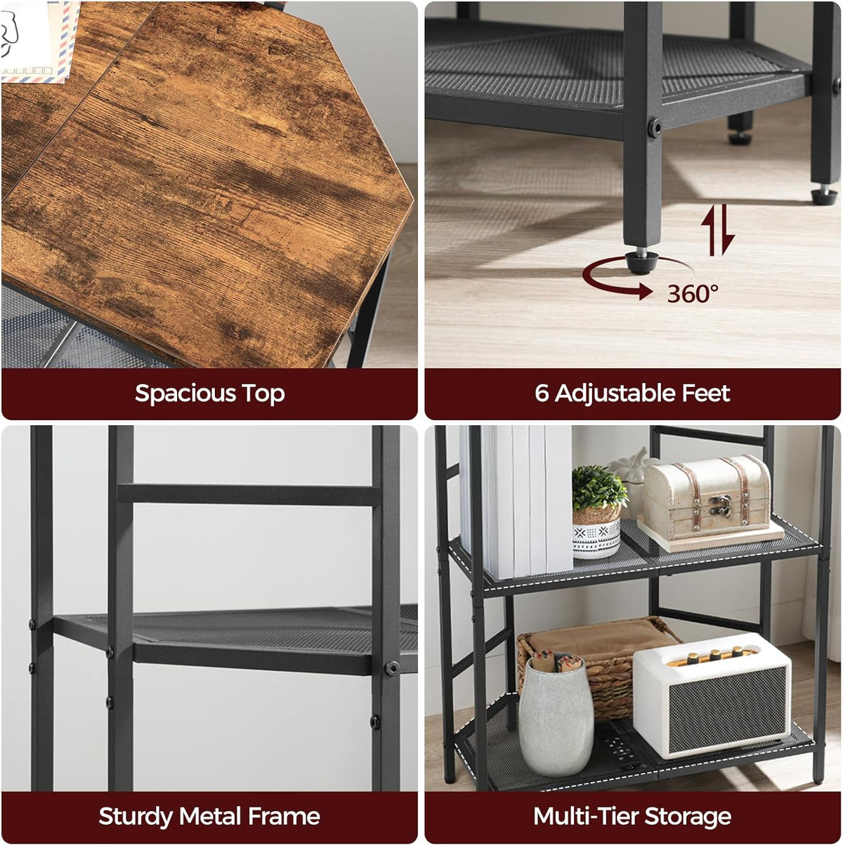 Rustic Brown 3-Tier Metal Frame Printer Stand with Storage Shelf M430