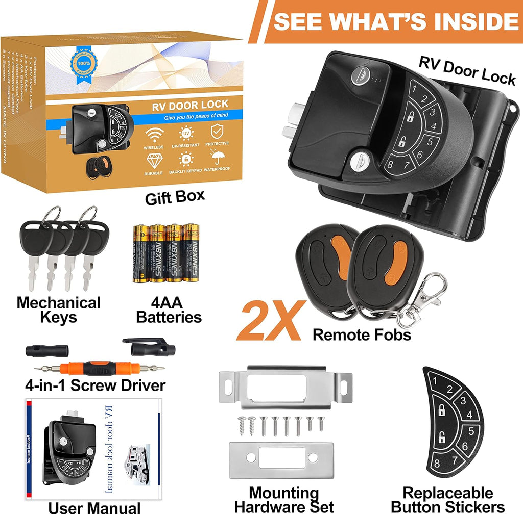Keyless Entry Black Zinc Alloy RV Door Lock with Keypad and Remote N4073