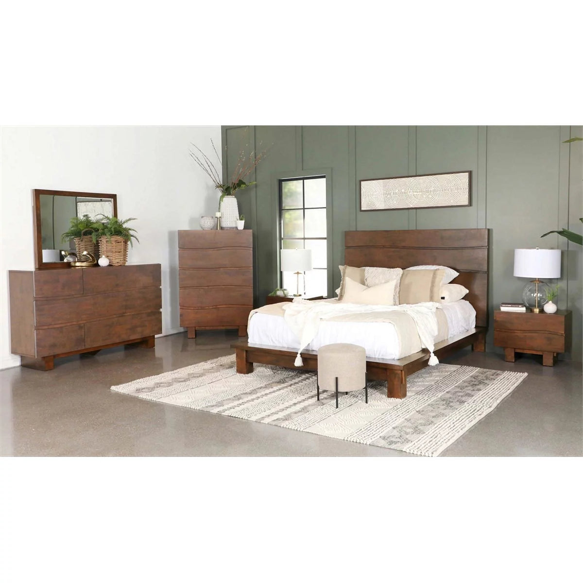 6 Drawer Modern Wood Rectangular Dresser in Dark Brown J22267