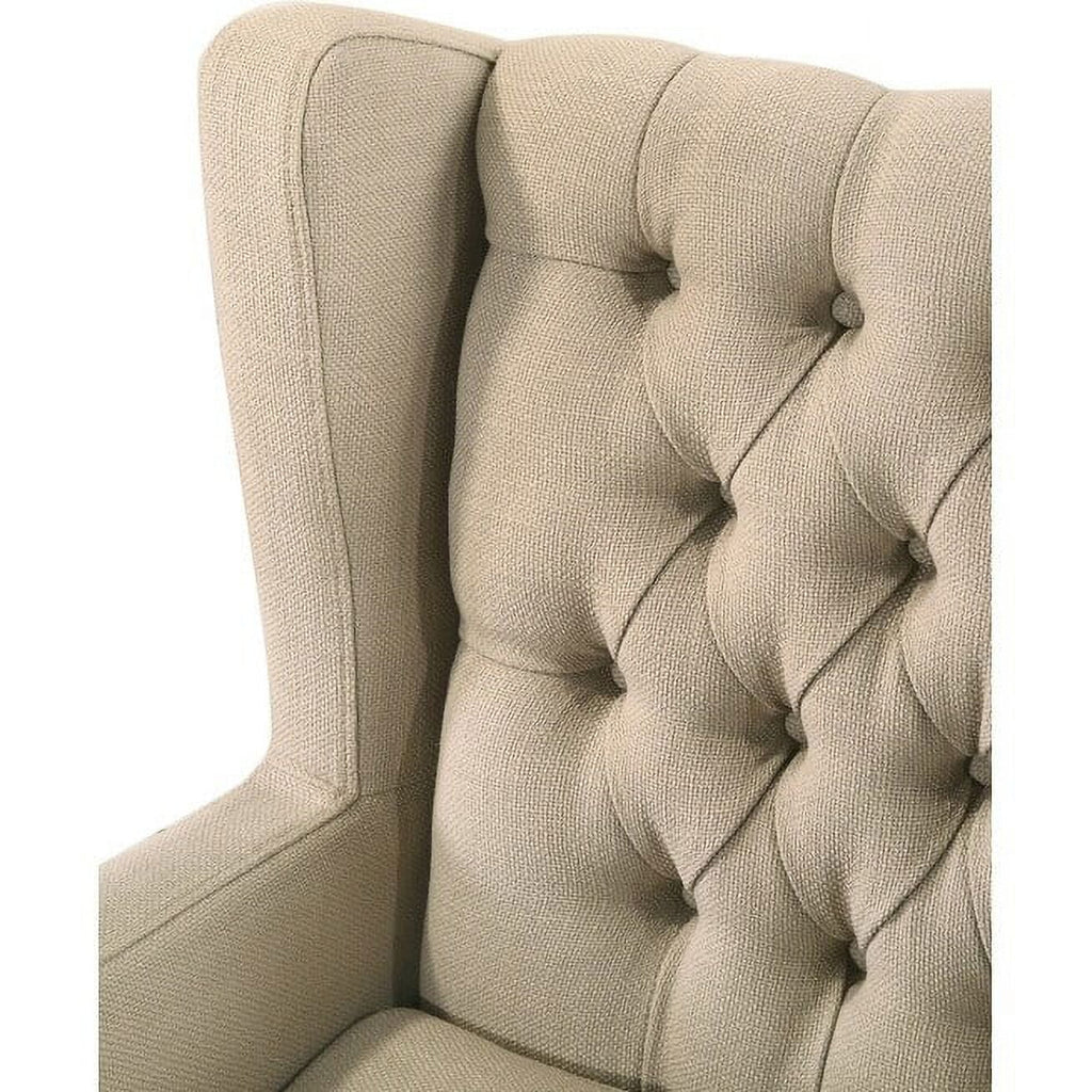 Linen Button Tufted Wingback Chair Blue O259125