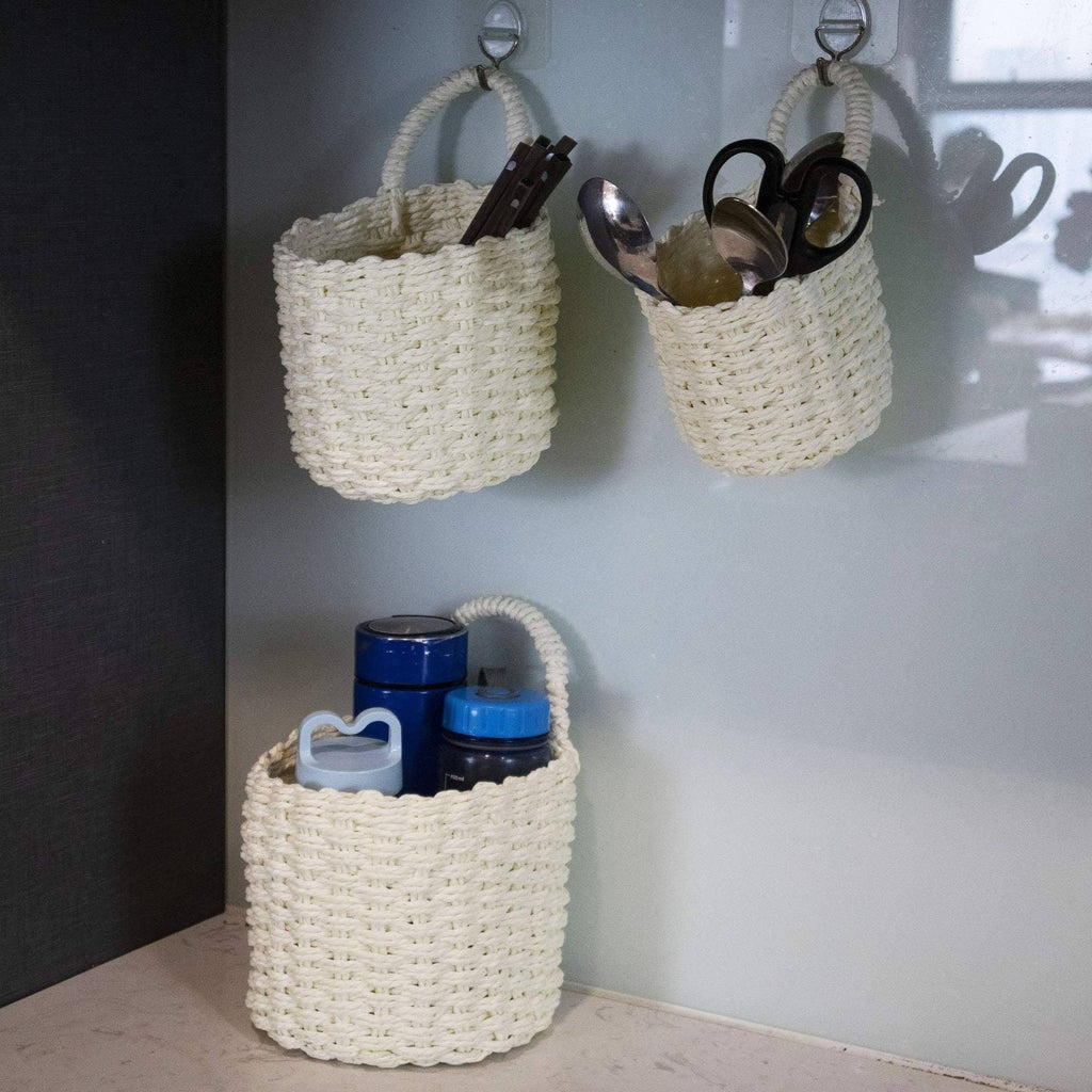 White Woven Wall Hanging Baskets K779224