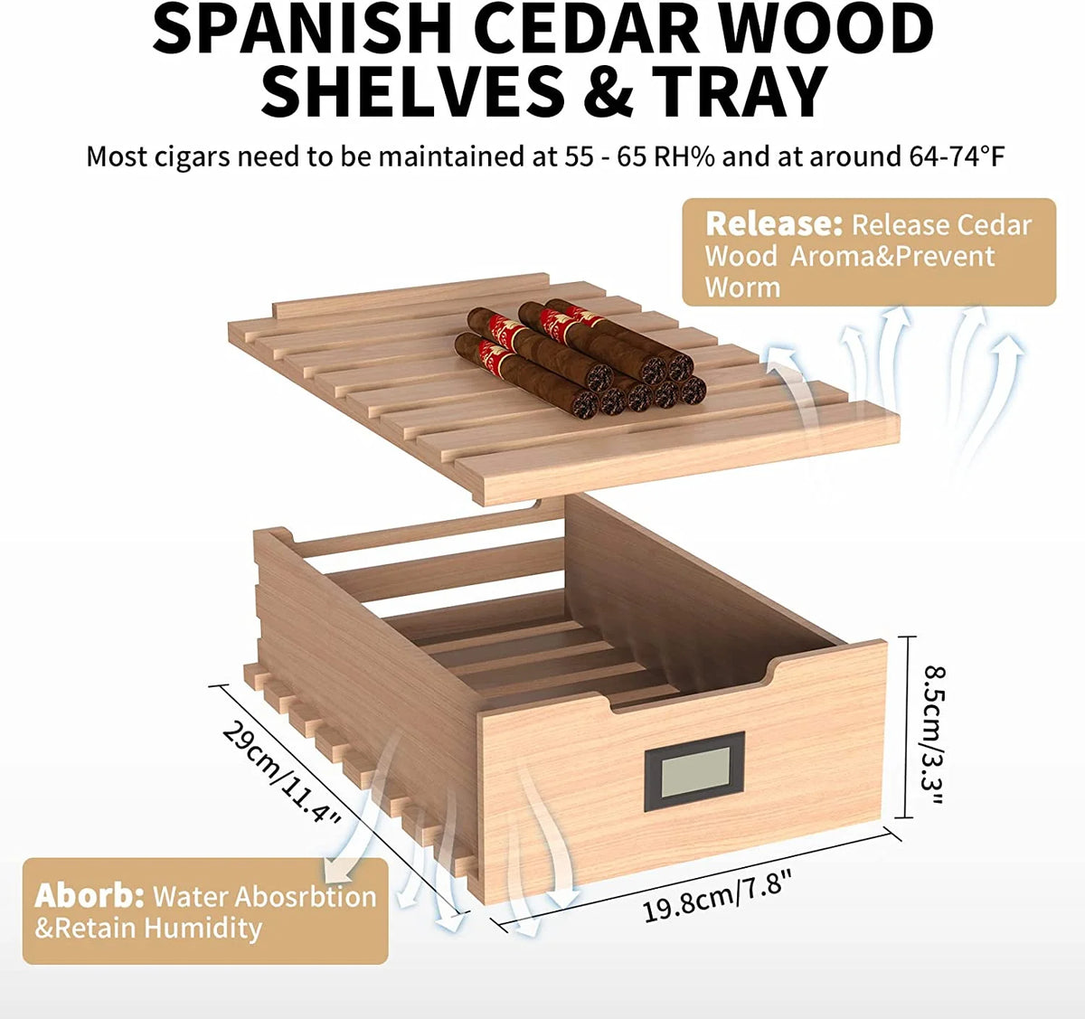 23L Electric Cigar Humidor with Spanish Cedar Wood Shelves O274156