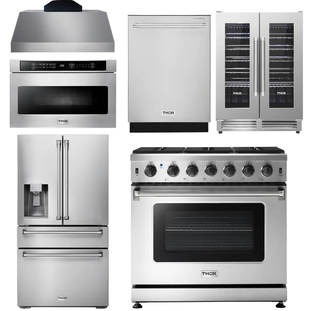 36 Electric Range, Range Hood, Microwave, Refrigerator, Dishwasher, Wine Cooler C3770