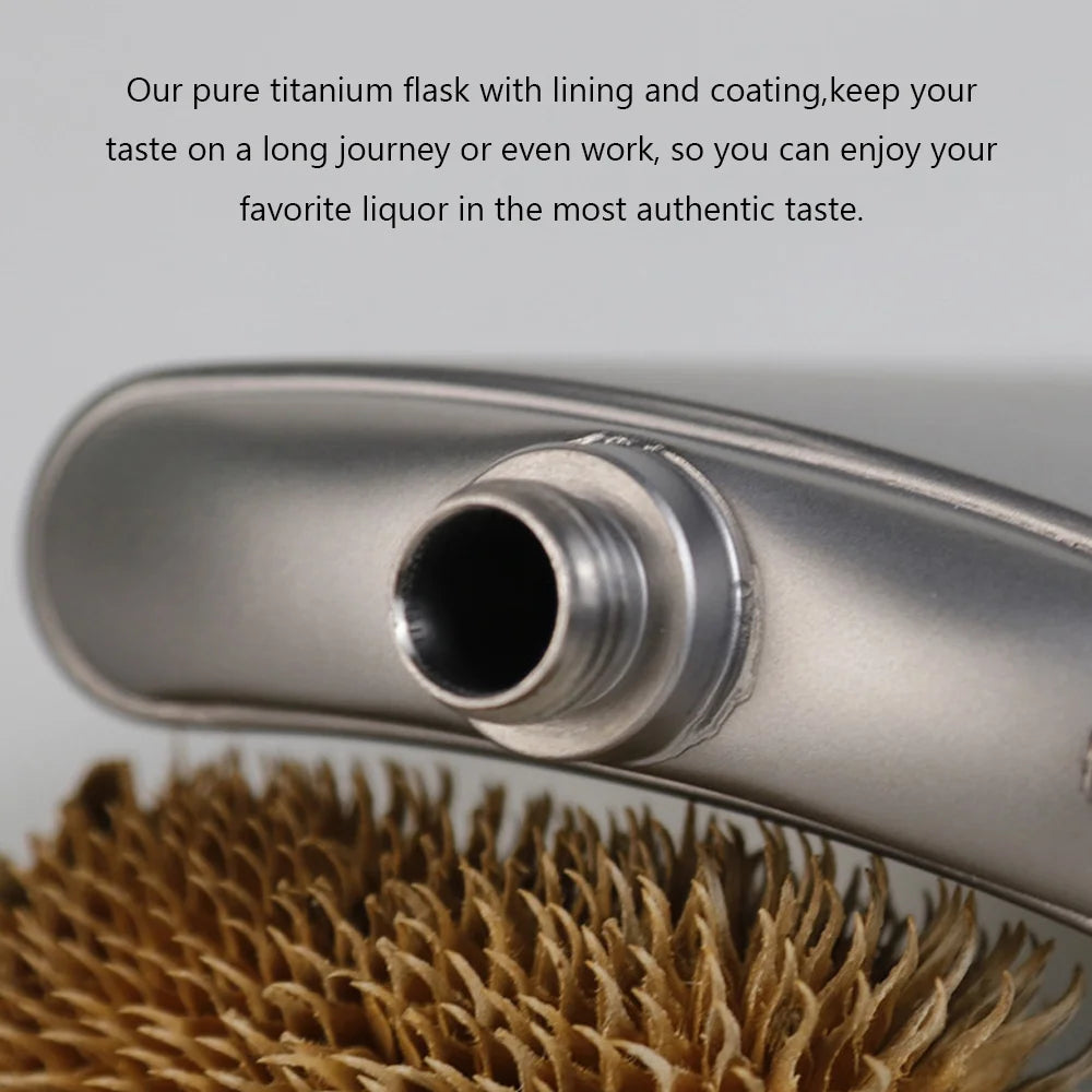 Titanium Flask Hip Flagon with Screw Clip Ultralight Hydration Flat Bottle with Ti Funnel M6108