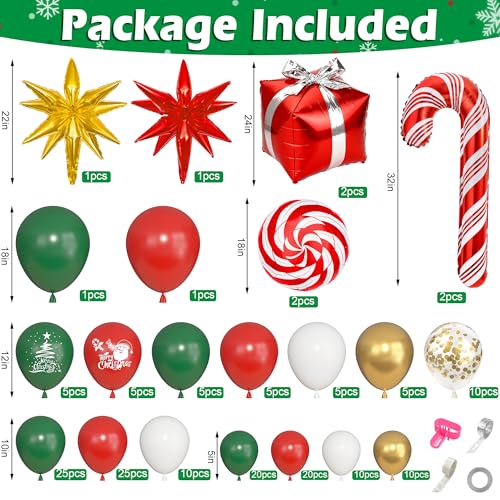 174 pcs Red Green White Metallic Gold Christmas Balloon Garland Arch Kit U8247