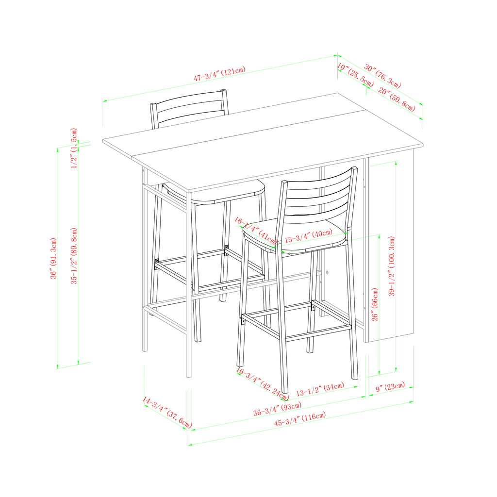 3 Piece Drop Leaf Counter Table Set Q371420