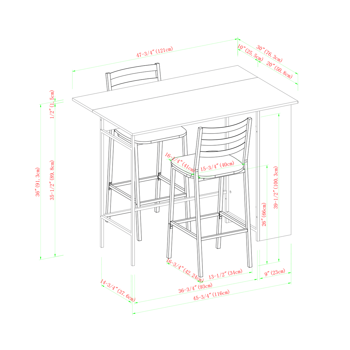 3 Piece Drop Leaf Counter Table Set Q371420