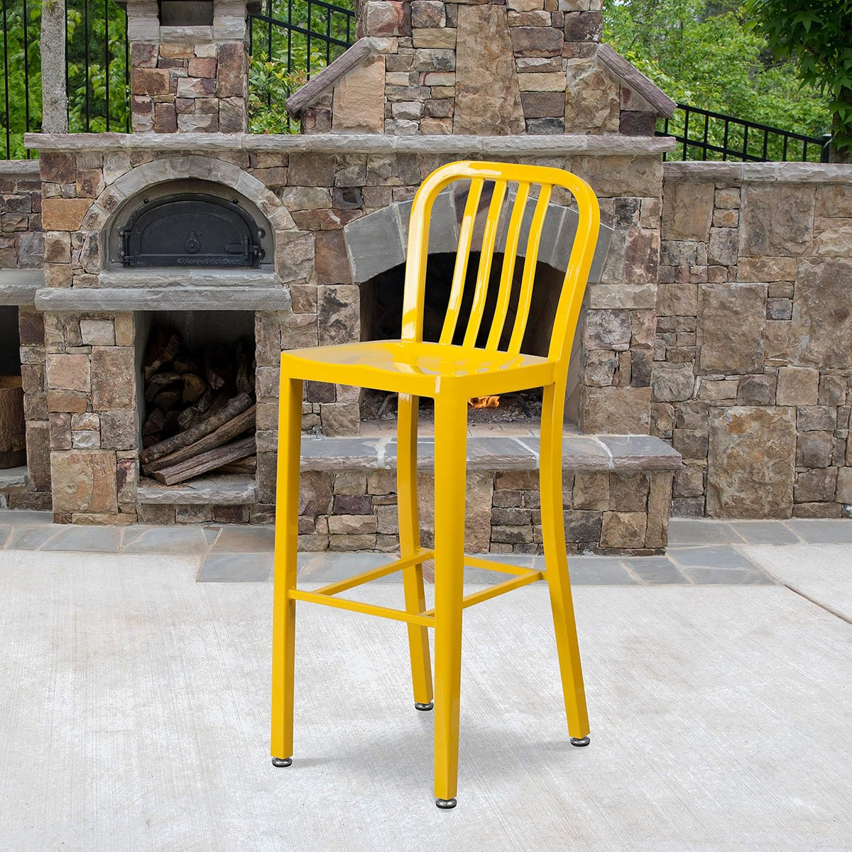 Red Metal Indoor-Outdoor Barstool Y491026