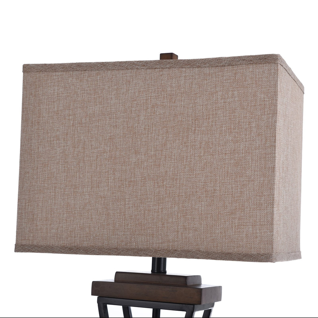 Black Wood Table Lamp with Beige Fabric Shade N694